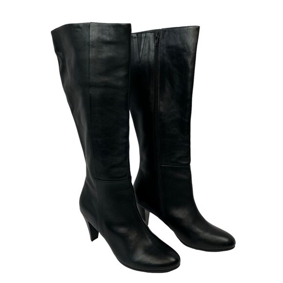 Seychelles Black Leather Tall Knee High Boots Size 9 Heeled Boots Zip Up - Picture 3 of 13